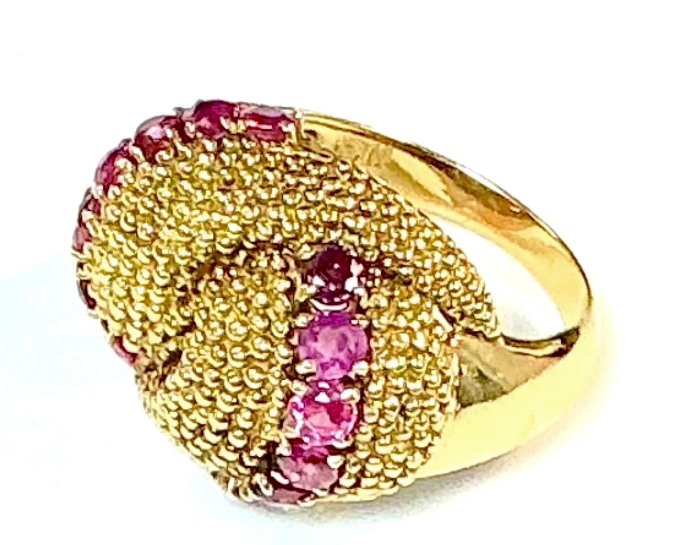 Baguette Cut Italian 18K Yellow Gold Ruby Ring For Sale