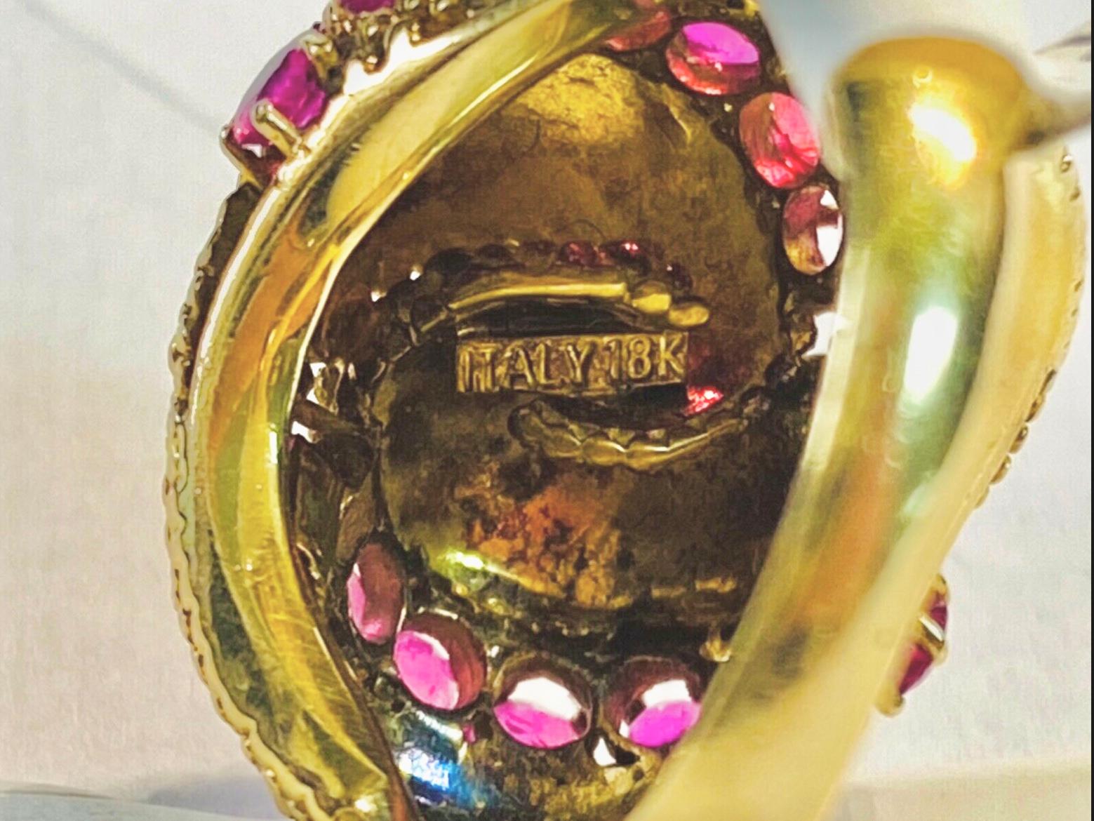 Women's Italian 18K Yellow Gold Ruby Ring For Sale
