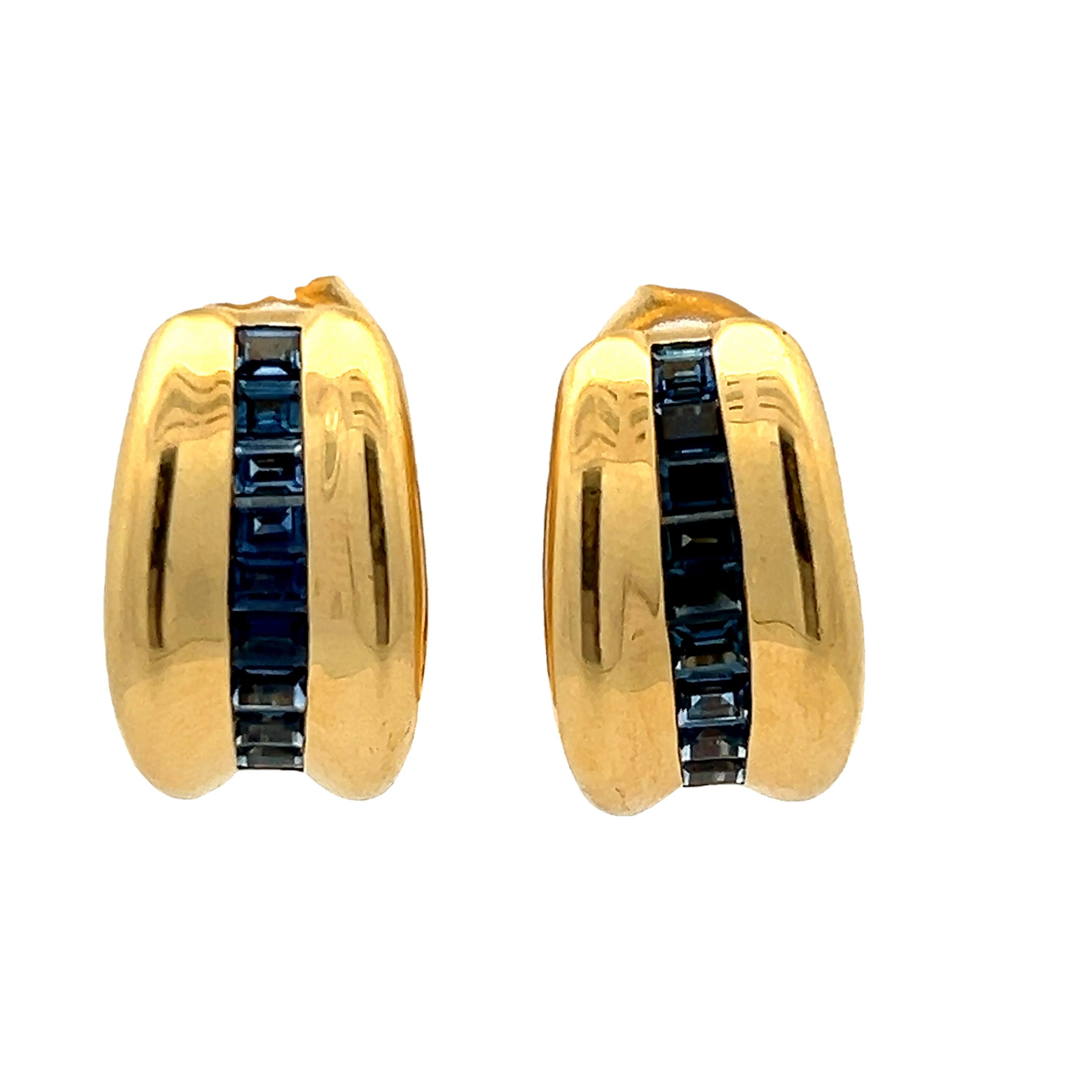 Boucles d'oreilles italiennes en or jaune 18K, saphir taille française, 2 carats en vente 4