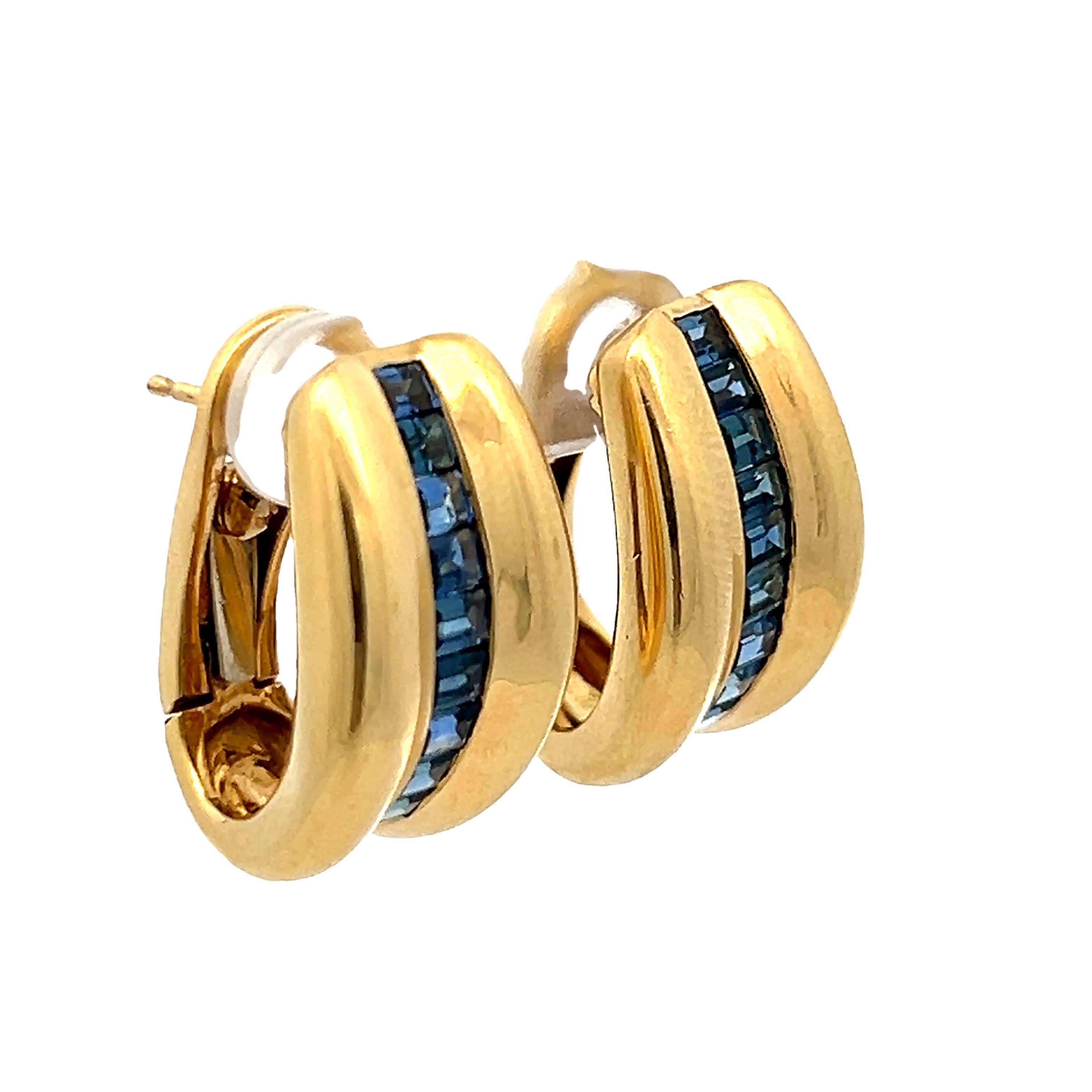 Boucles d'oreilles italiennes en or jaune 18K, saphir taille française, 2 carats en vente 3