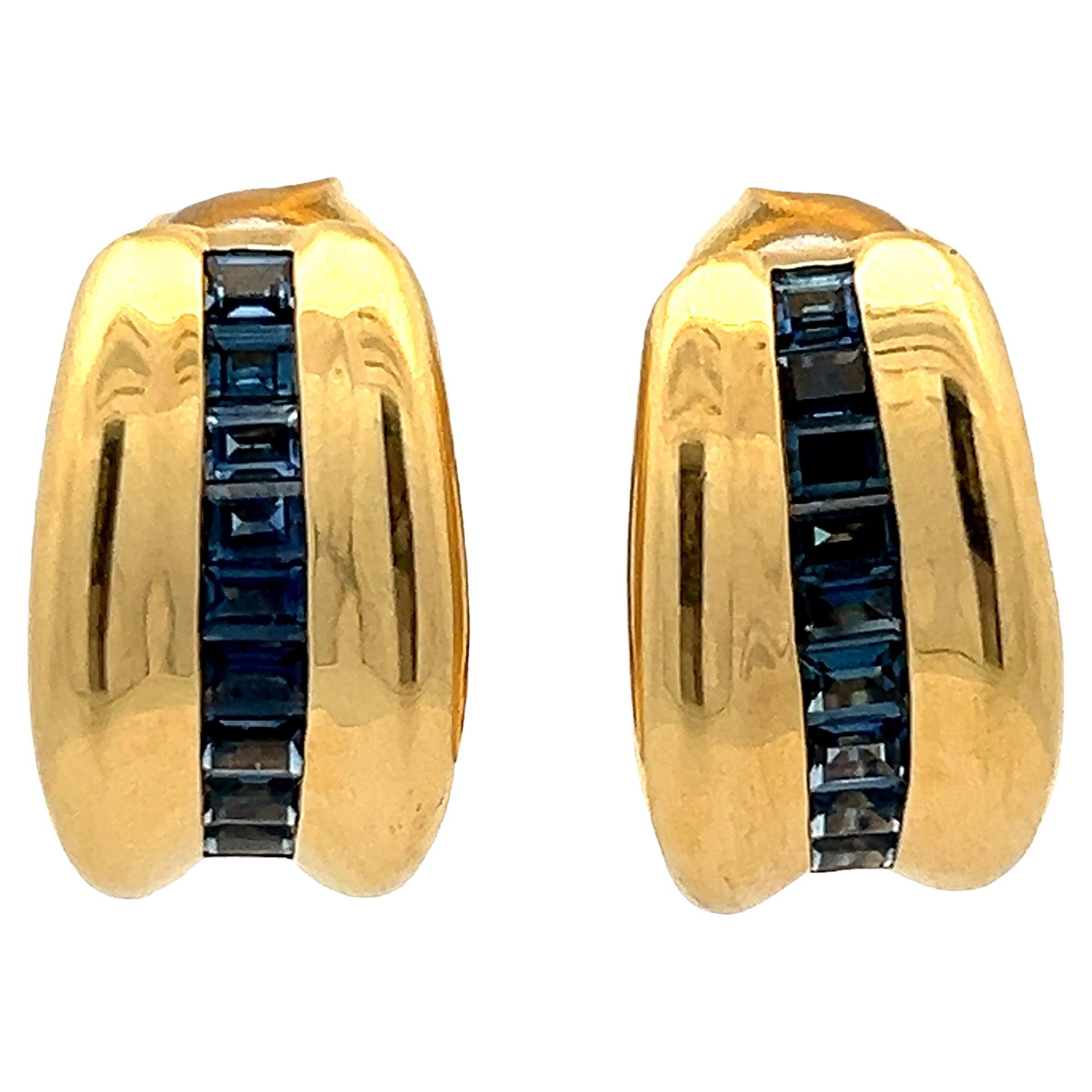 Boucles d'oreilles italiennes en or jaune 18K, saphir taille française, 2 carats en vente