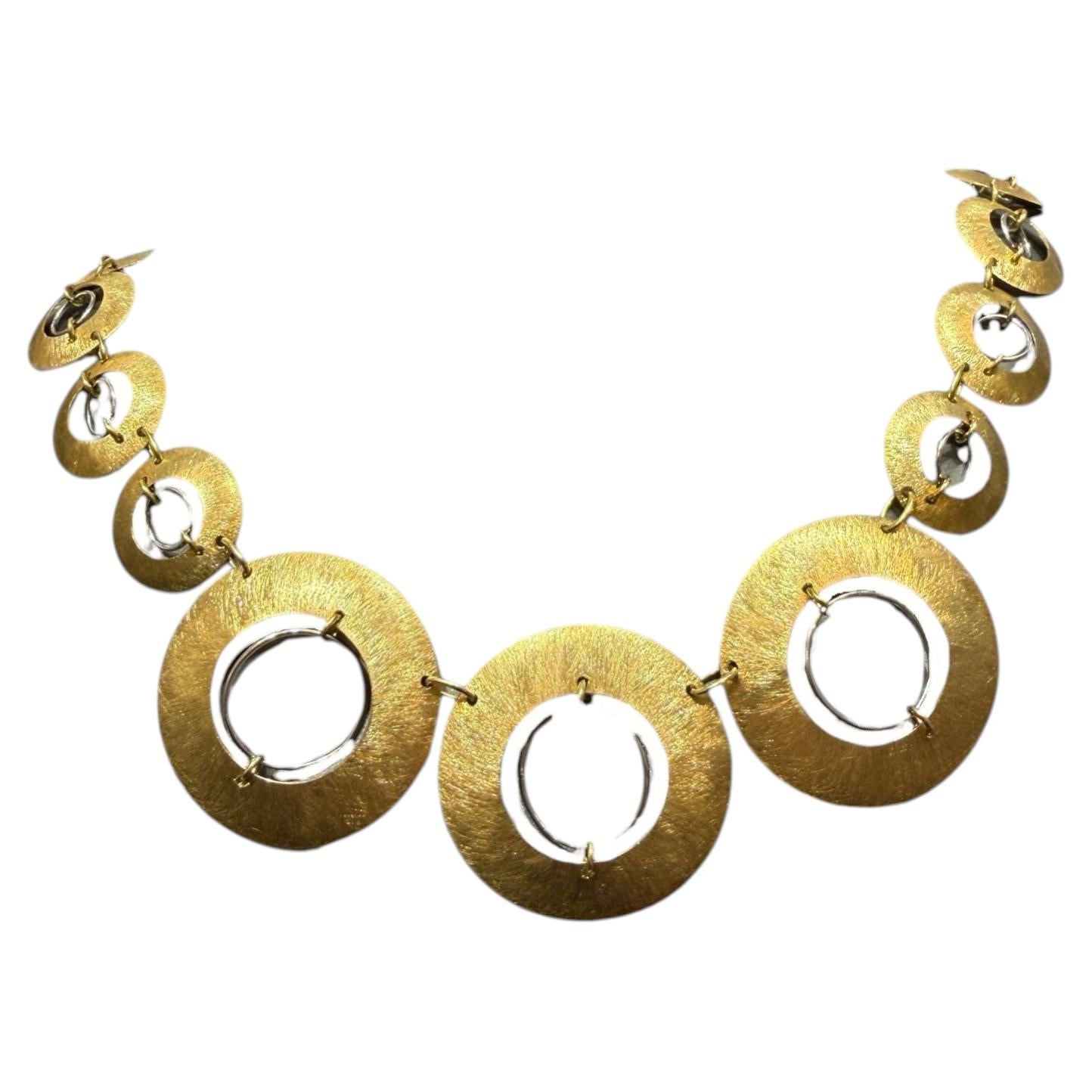 Italian 18K Yellow Gold Modern Circle-Link Necklace, 32.8g, Two-Tone