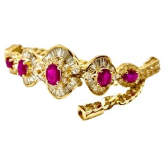 Italian 18K Yellow Gold Semi-Rigid Bracelet with 3.20 ct Rubies and Diamonds