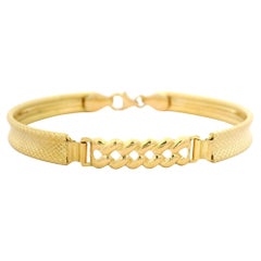 Italian 18k Yellow Gold Textured Flexible Bangle Curb Link Center Bracelet