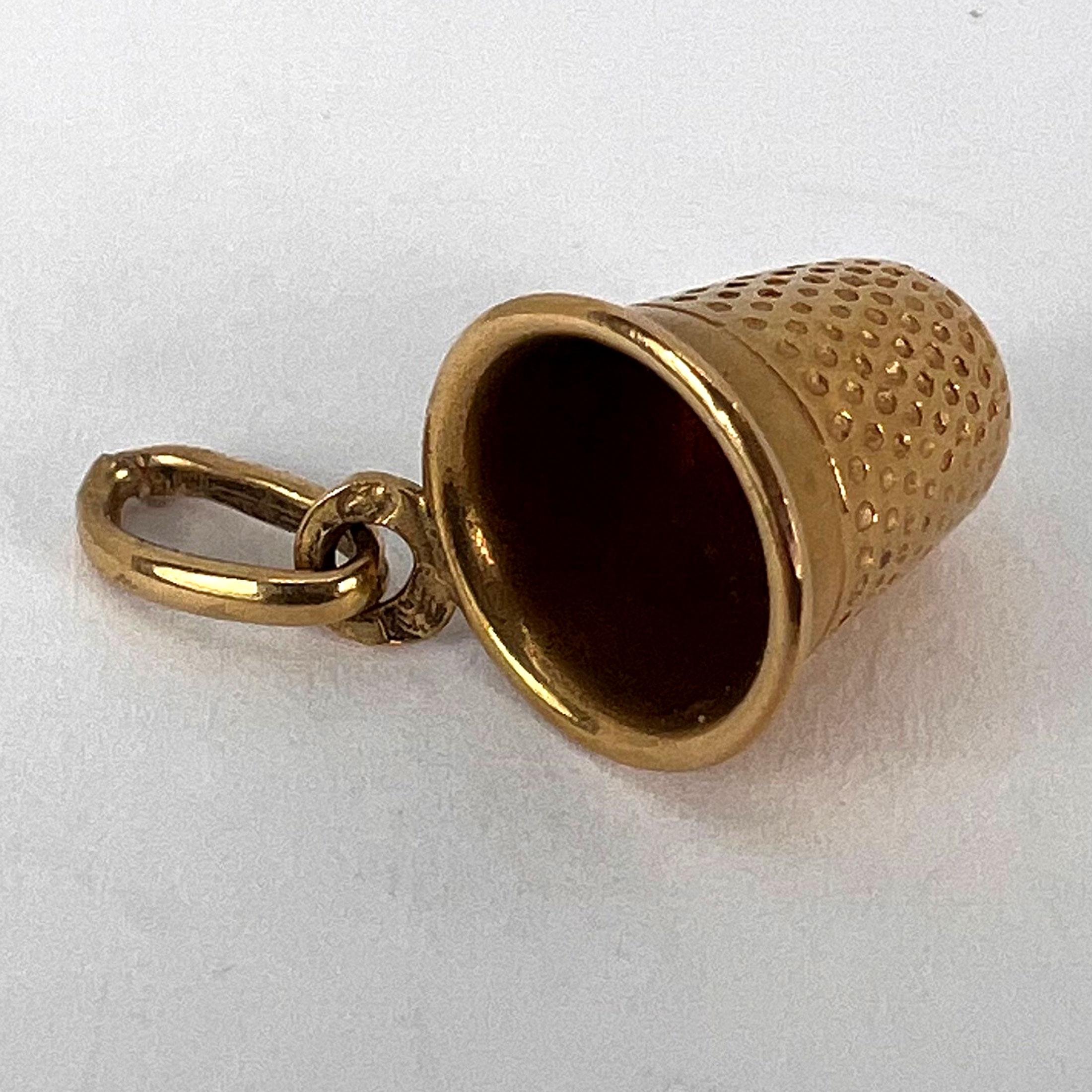 Italian 18K Yellow Gold Thimble Charm Pendant For Sale 7