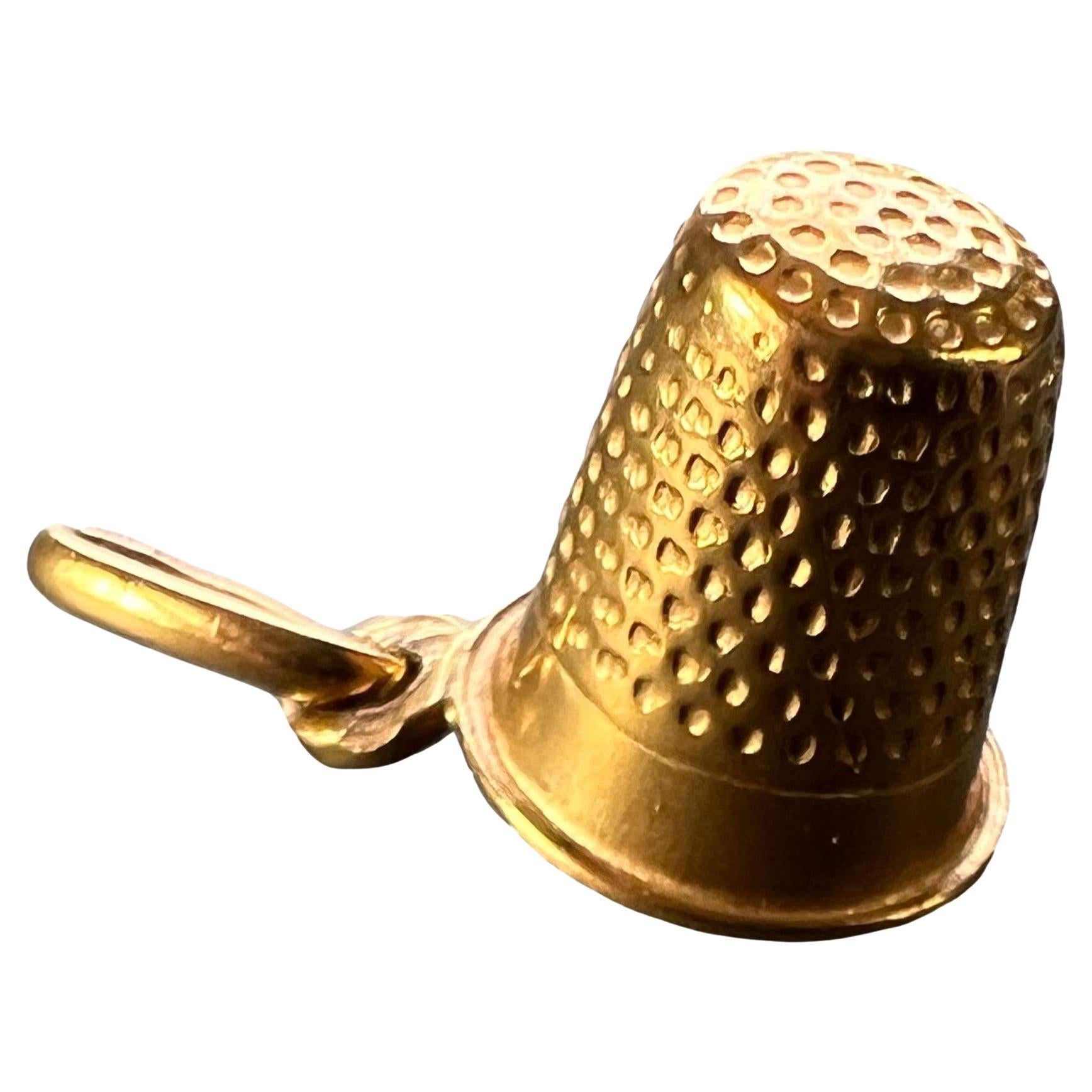 Italian 18K Yellow Gold Thimble Charm Pendant For Sale
