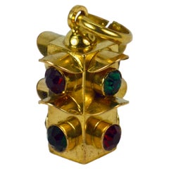Italian 18K Yellow Gold Traffic Light Charm Pendant