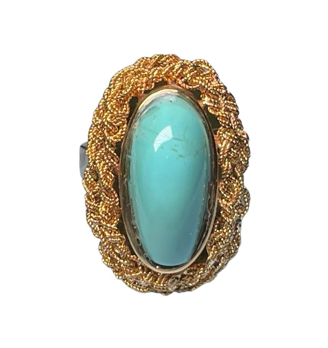 Italian 18K Yellow Gold Turquoise Cocktail Ring For Sale 4