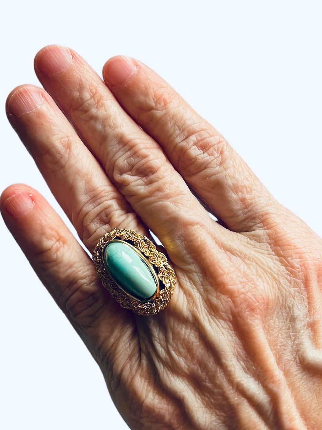 Italian 18K Yellow Gold Turquoise Cocktail Ring For Sale 5