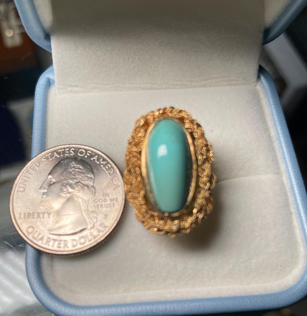 Italian 18K Yellow Gold Turquoise Cocktail Ring For Sale 6