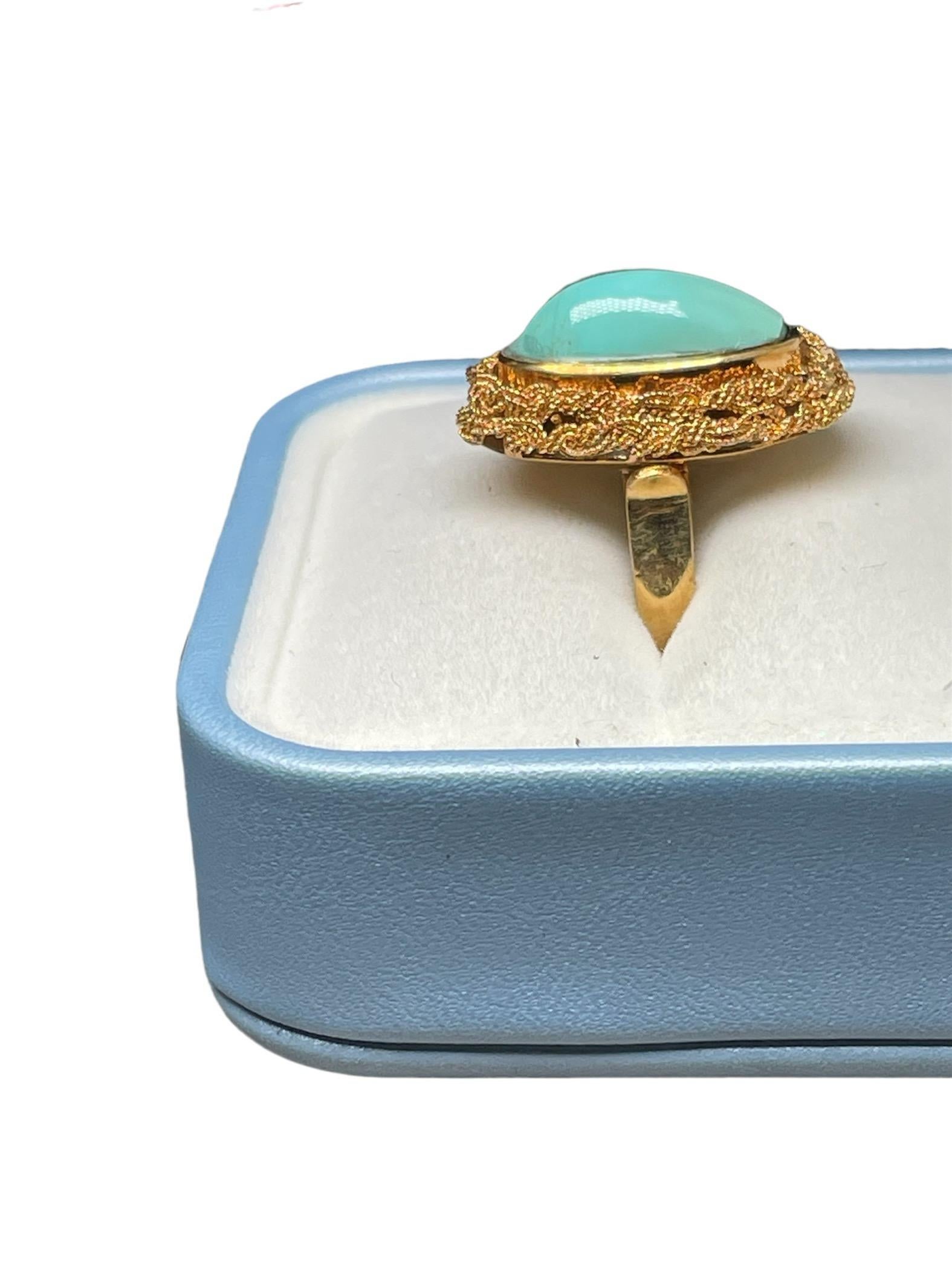 Italian 18K Yellow Gold Turquoise Cocktail Ring For Sale 6