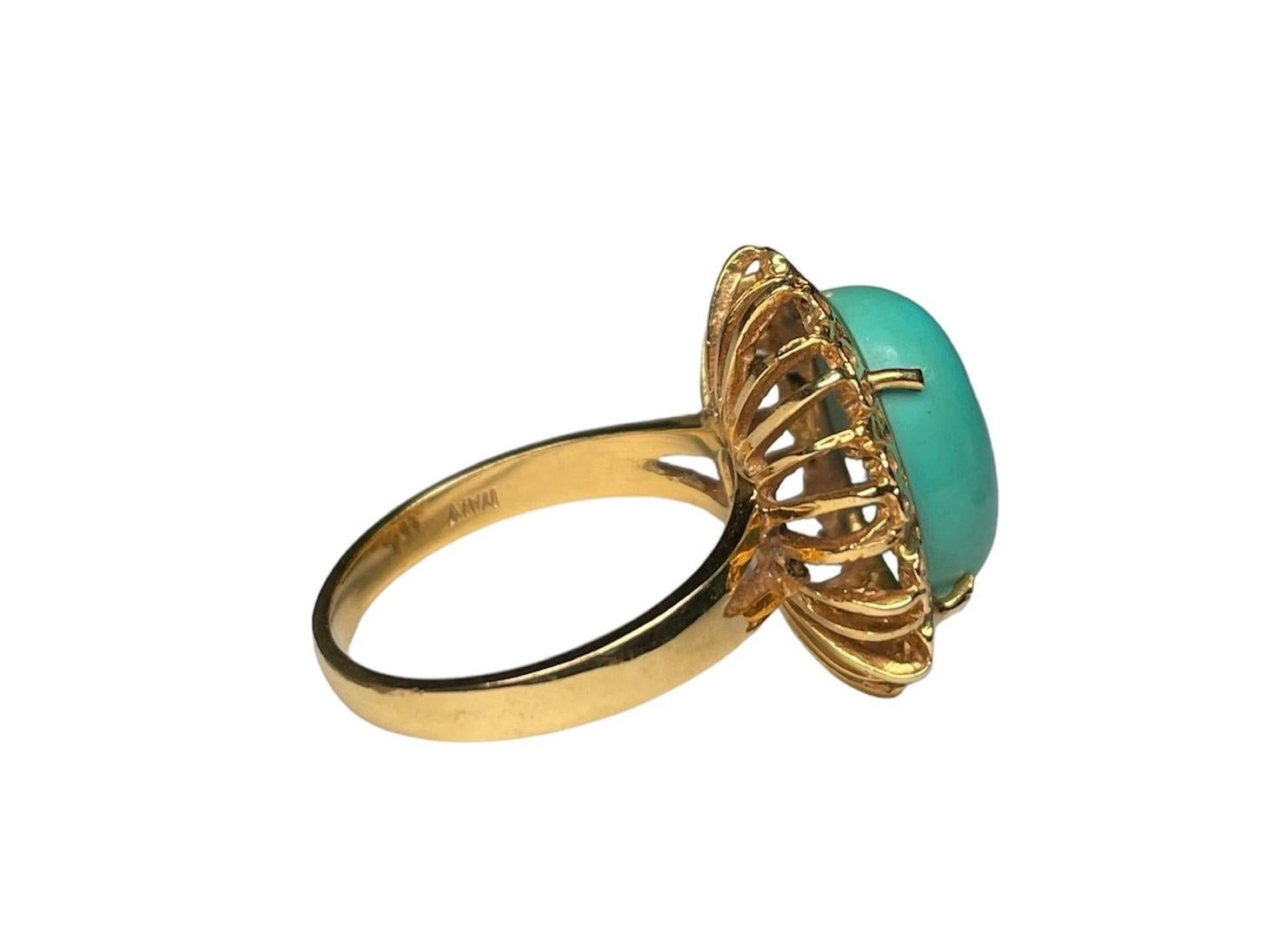 Italienischer Türkis-Cocktailring aus 18 Karat Gelbgold 6
