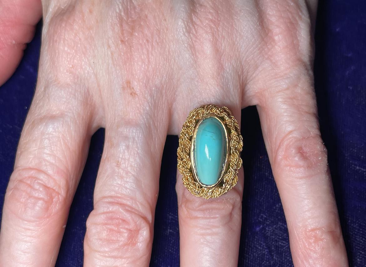 Italian 18K Yellow Gold Turquoise Cocktail Ring For Sale 7
