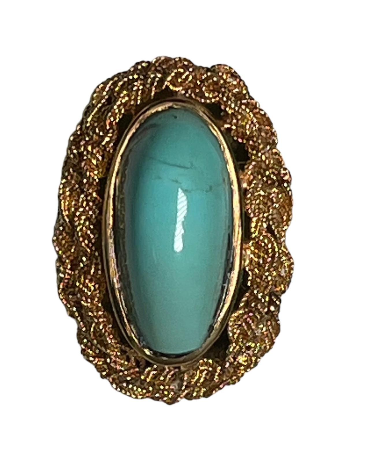 Italian 18K Yellow Gold Turquoise Cocktail Ring For Sale 10