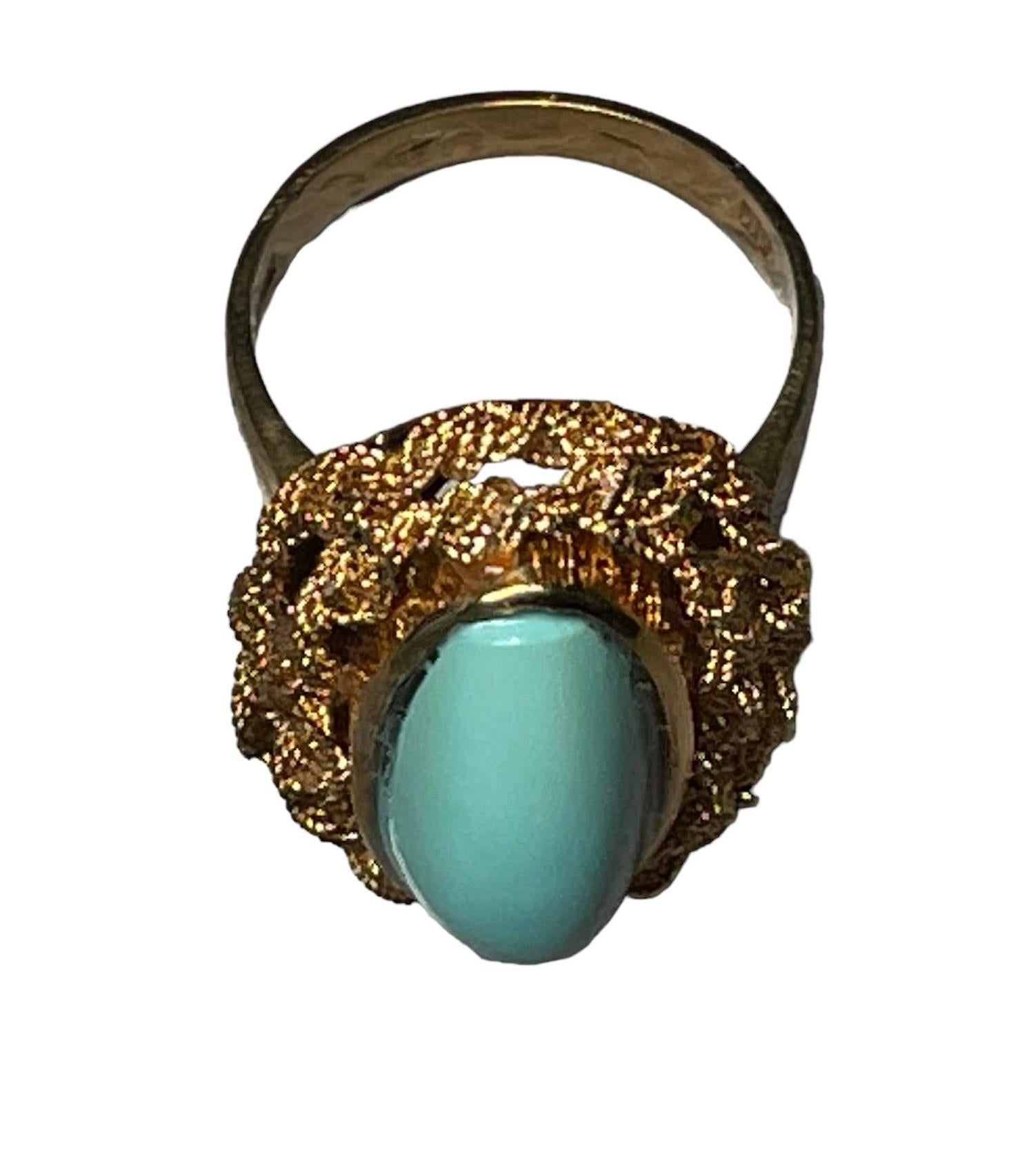 Italian 18K Yellow Gold Turquoise Cocktail Ring For Sale 11