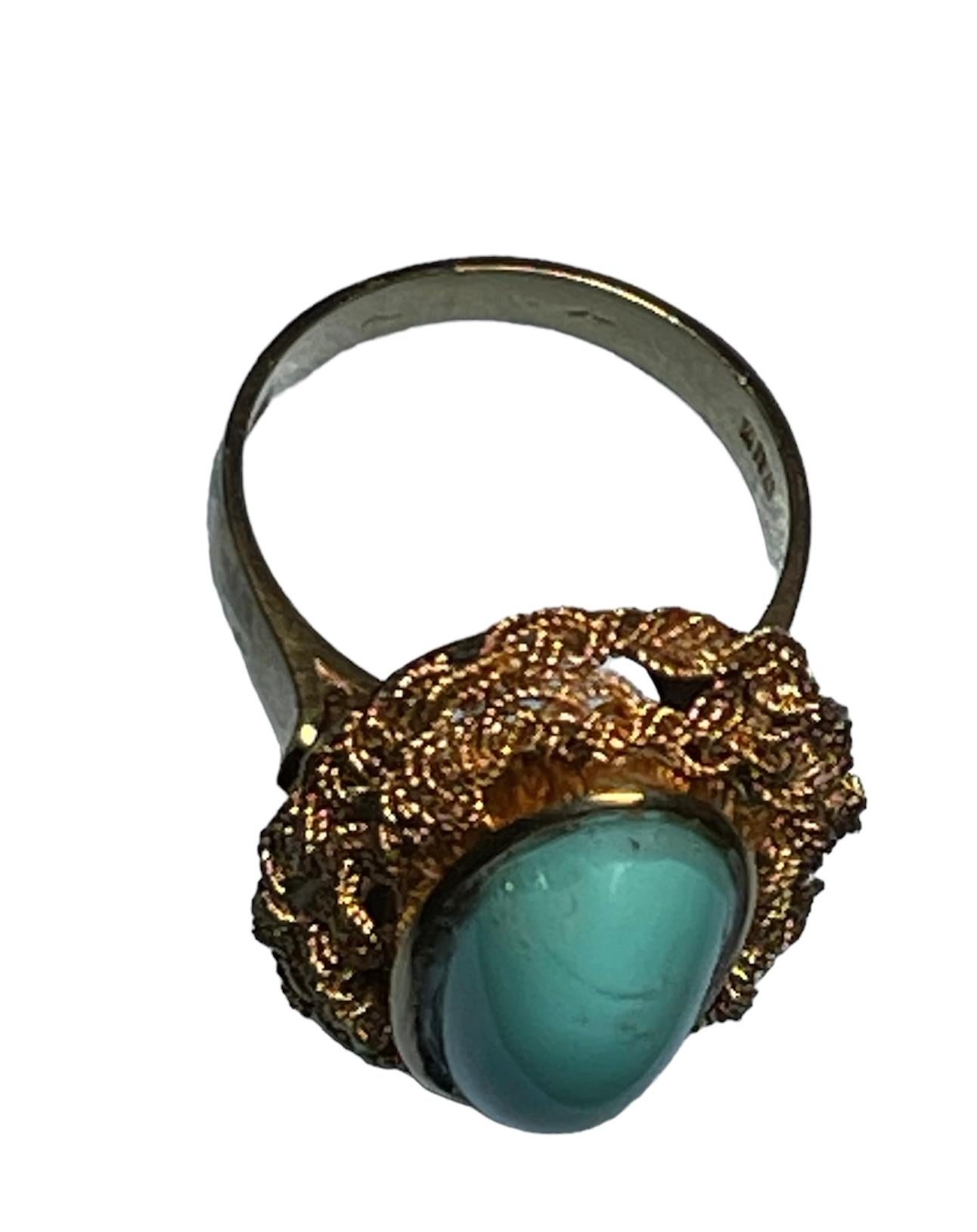 Italian 18K Yellow Gold Turquoise Cocktail Ring For Sale 12