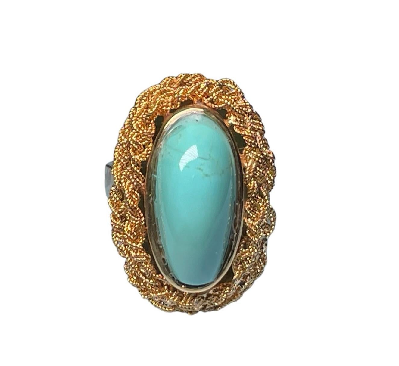Italian 18K Yellow Gold Turquoise Cocktail Ring For Sale 1