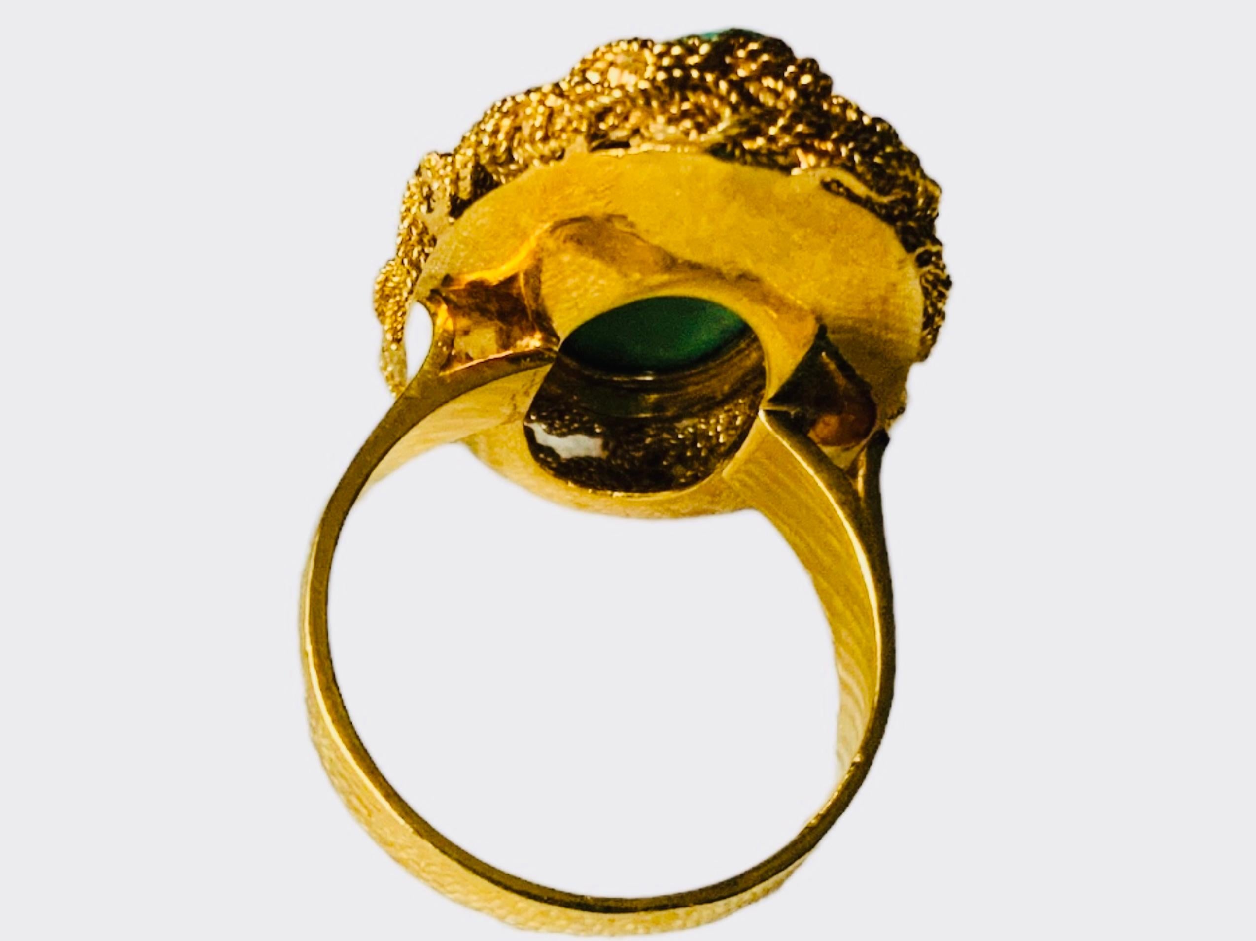 Italian 18K Yellow Gold Turquoise Cocktail Ring For Sale 2