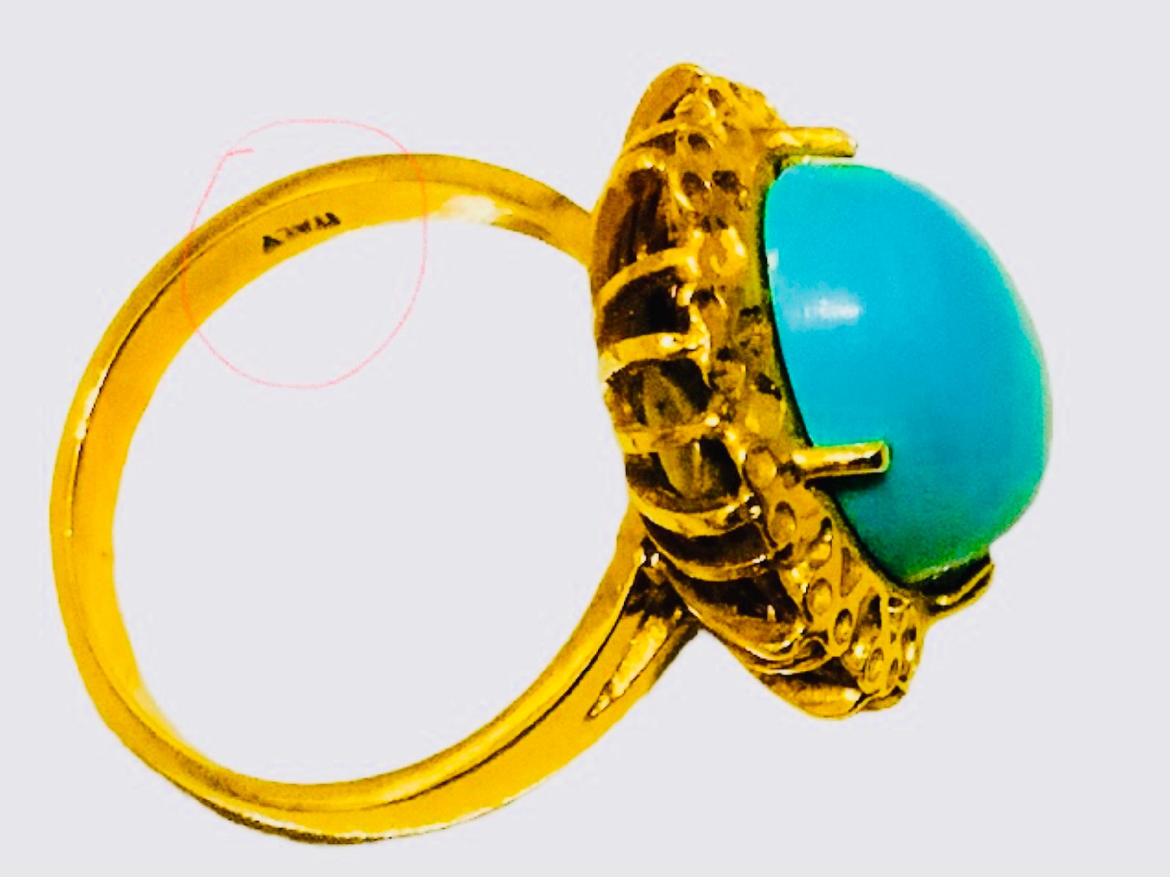 Italian 18K Yellow Gold Turquoise Cocktail Ring For Sale 2