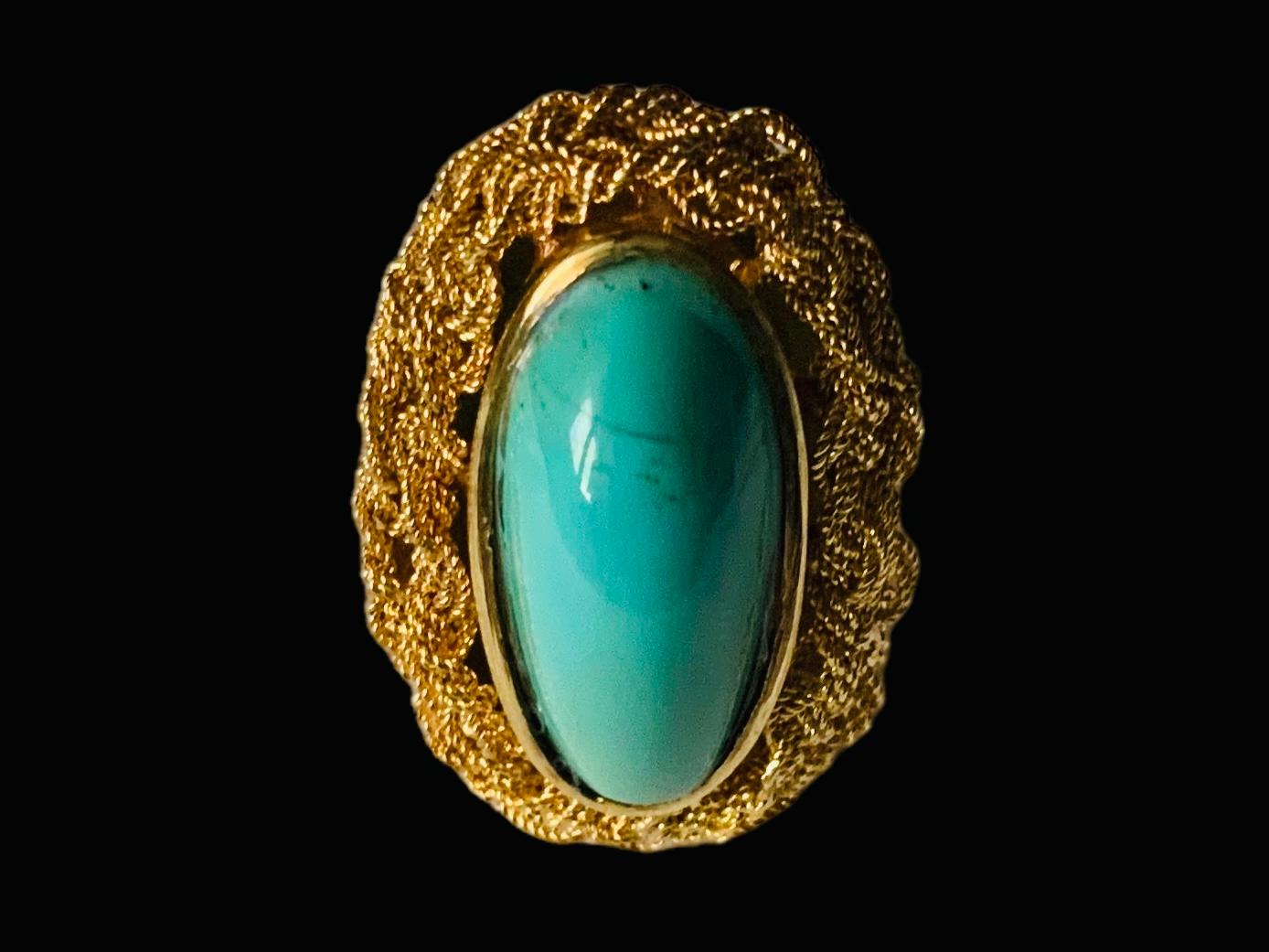 Italian 18K Yellow Gold Turquoise Cocktail Ring For Sale 3