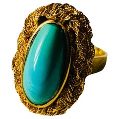 Vintage Italian 18K Yellow Gold Turquoise Cocktail Ring