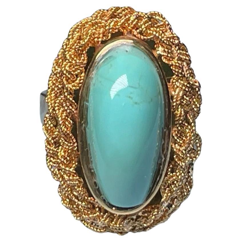 Italian 18K Yellow Gold Turquoise Cocktail Ring