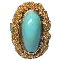 Italian 18K Yellow Gold Turquoise Cocktail Ring