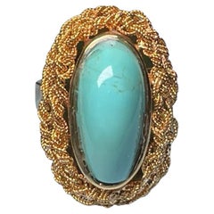 Vintage Italian 18K Yellow Gold Turquoise Cocktail Ring