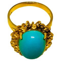 Vintage Italian 18K Yellow Gold Turquoise Cocktail Ring