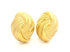 Italian 18k Yellow Gold Twist Look Puffed Dual Finish Button Omega Earrings