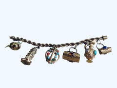 Italian 18K Yellow Gold Twisted Rope Chains Charms Bracelet