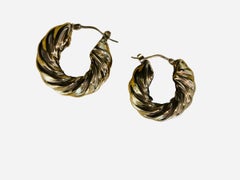 Italian 18k Yellow Gold Twisted Round Hoop Pair of Earrings