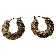 Italian 18k Yellow Gold Twisted Round Hoop Pair of Earrings