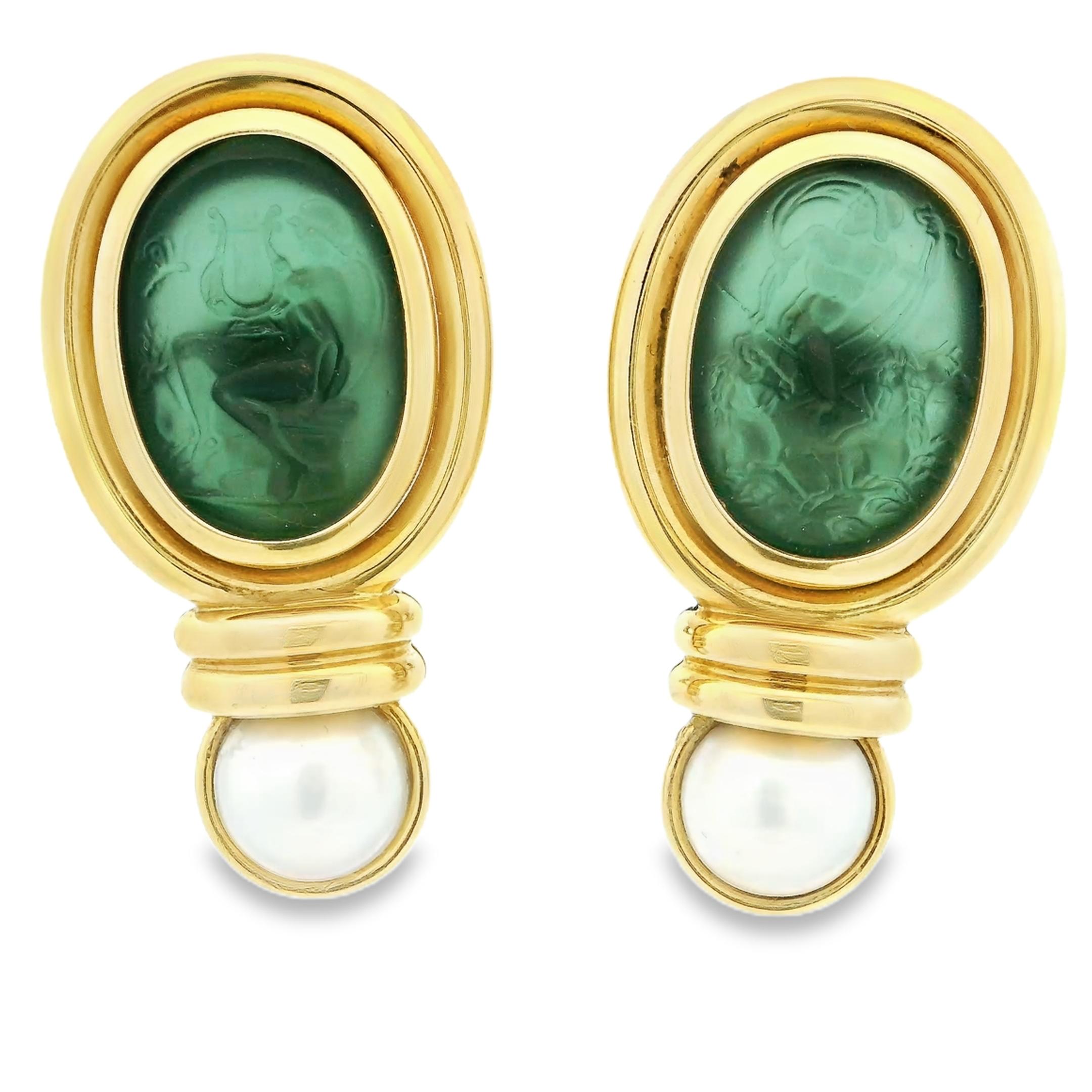 Orecchini a clip in oro giallo 18 carati in vetro veneziano e perle in vendita 2