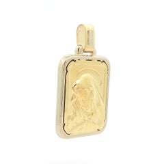 Italian 18k Yellow Gold Virgin Mother Mary Repousse Work Large Pendant
