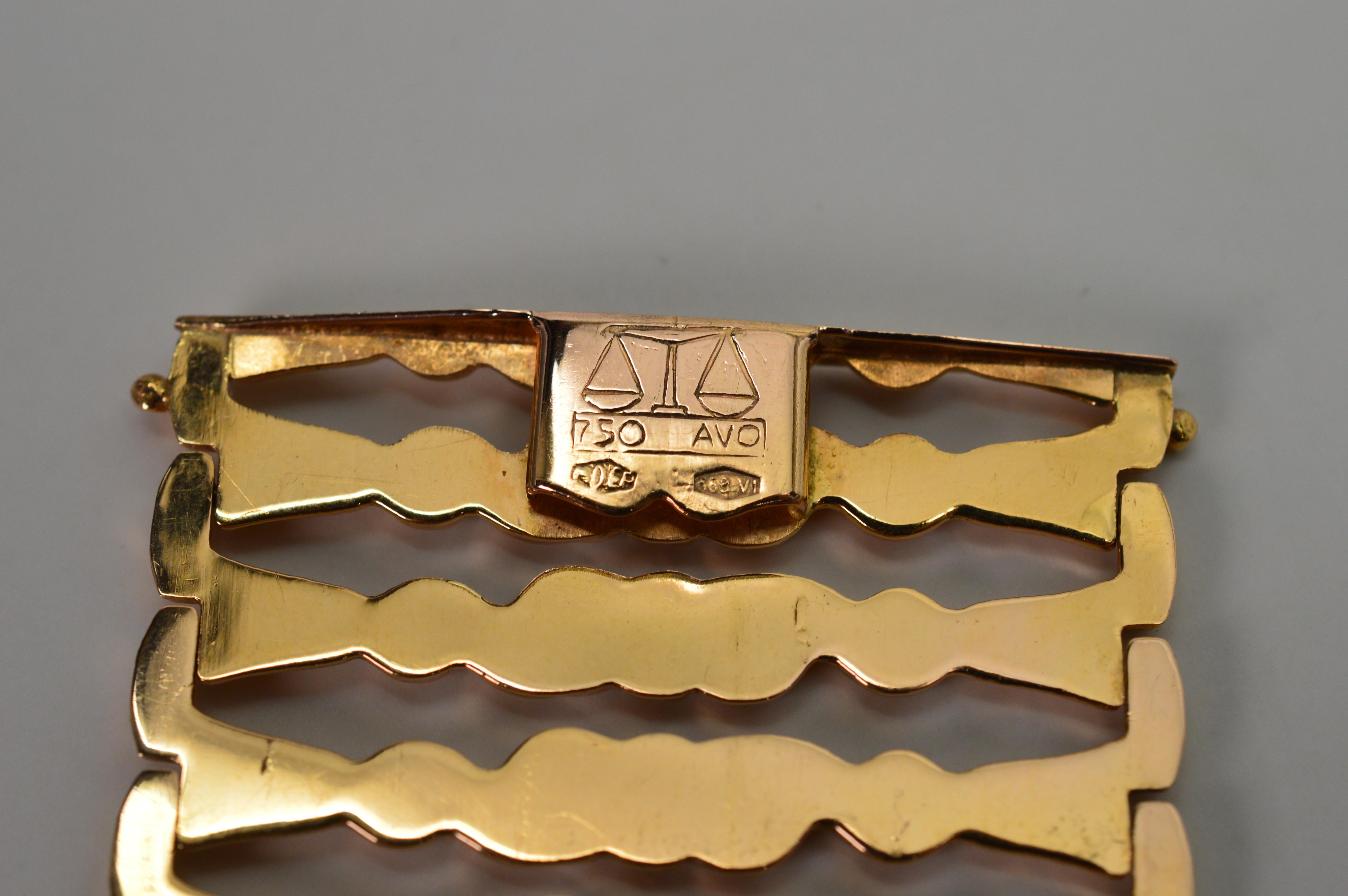 Italian 18 Karat Yellow Gold Wide Ladder Link Bracelet For Sale 1
