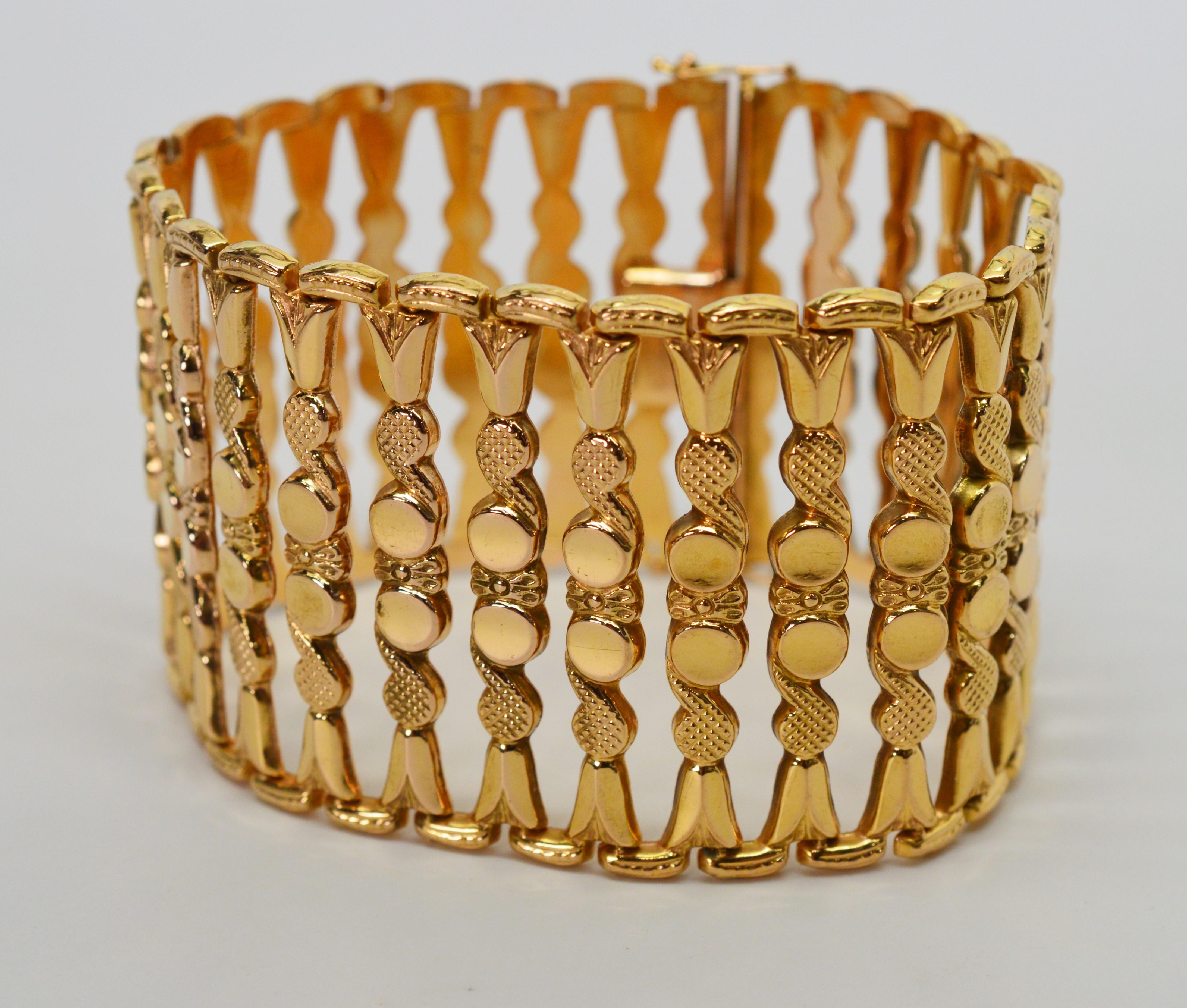 Italian 18 Karat Yellow Gold Wide Ladder Link Bracelet For Sale 2