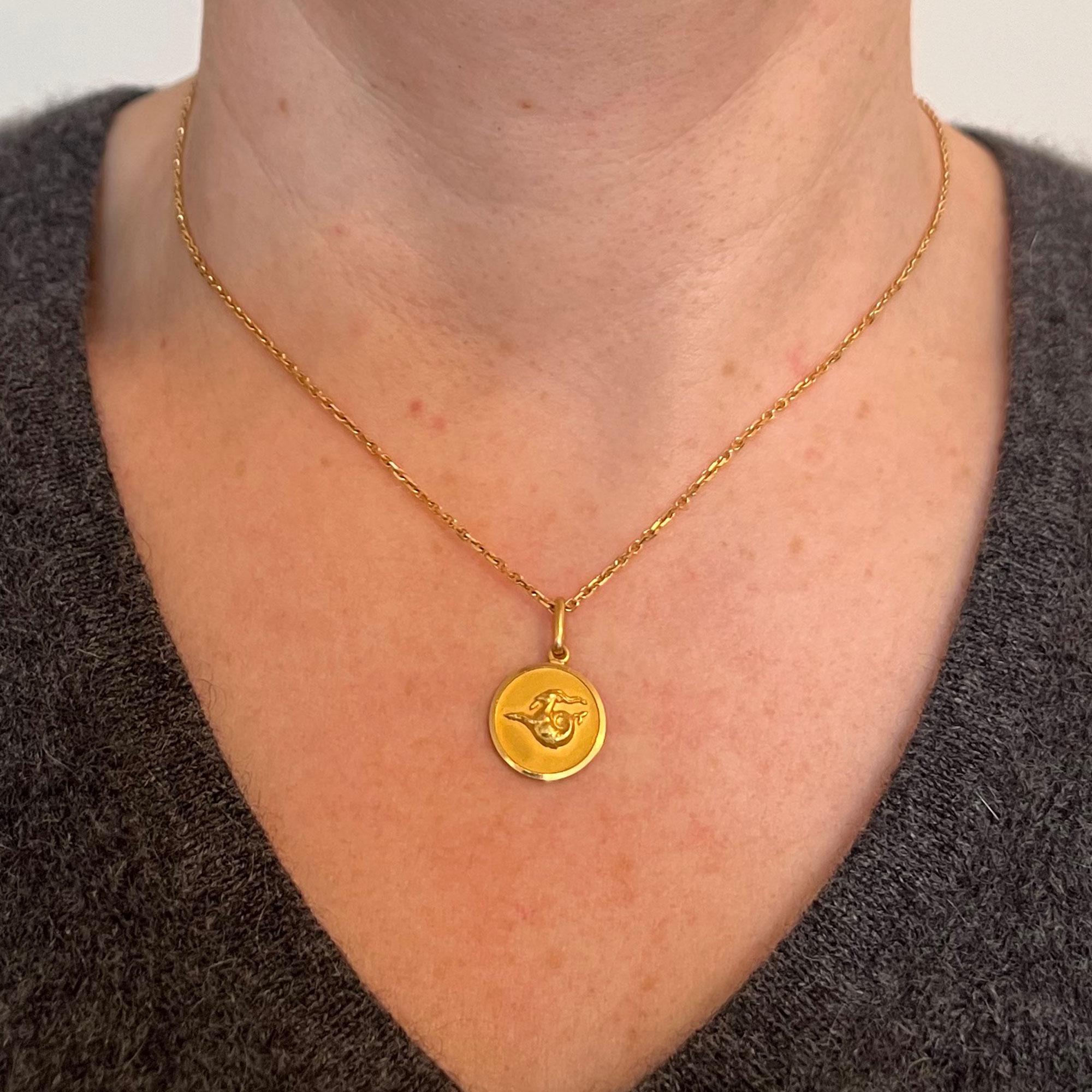 Women's or Men's Italian 18k Yellow Gold Zodiac Capricorn Charm Pendant