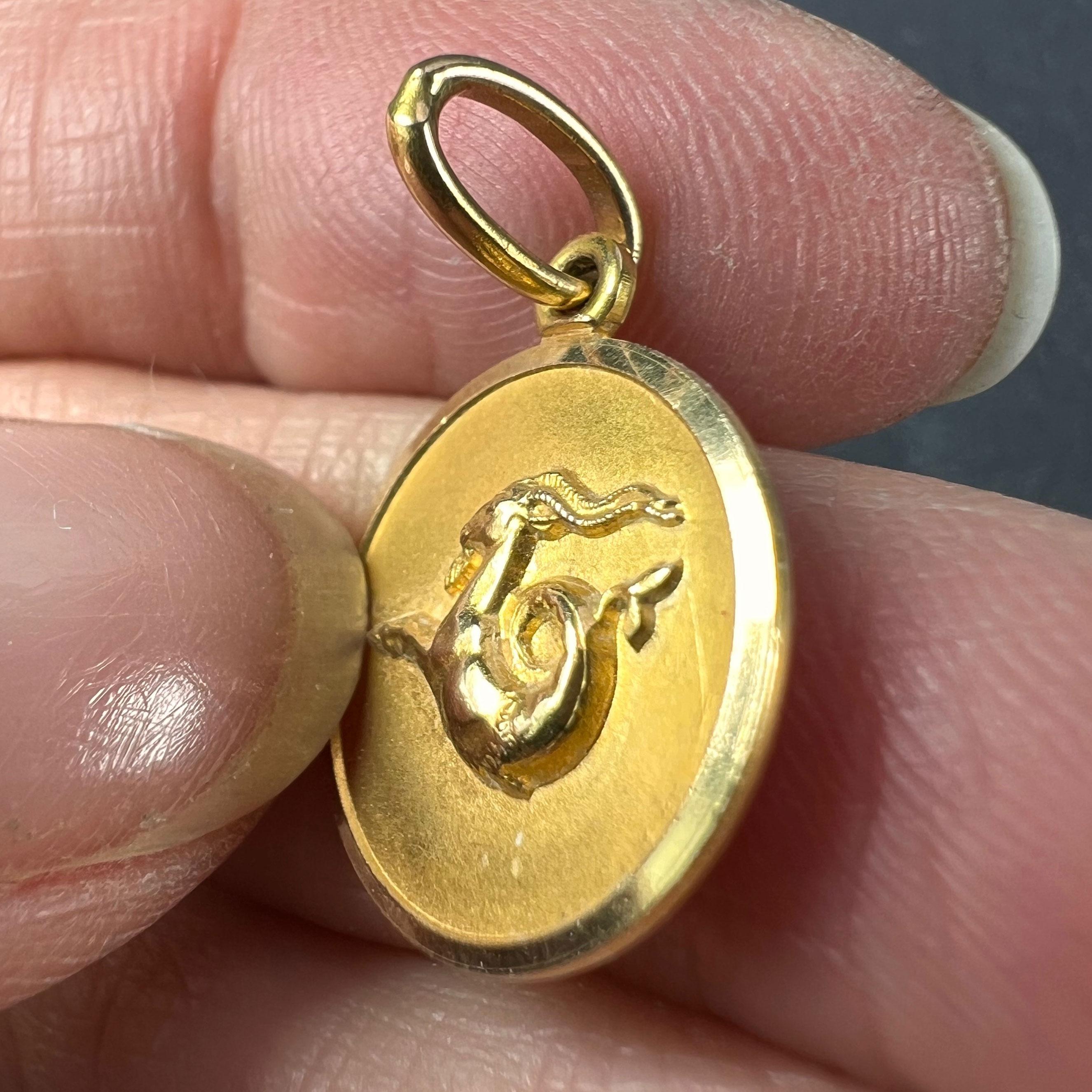 Italian 18k Yellow Gold Zodiac Capricorn Charm Pendant 2