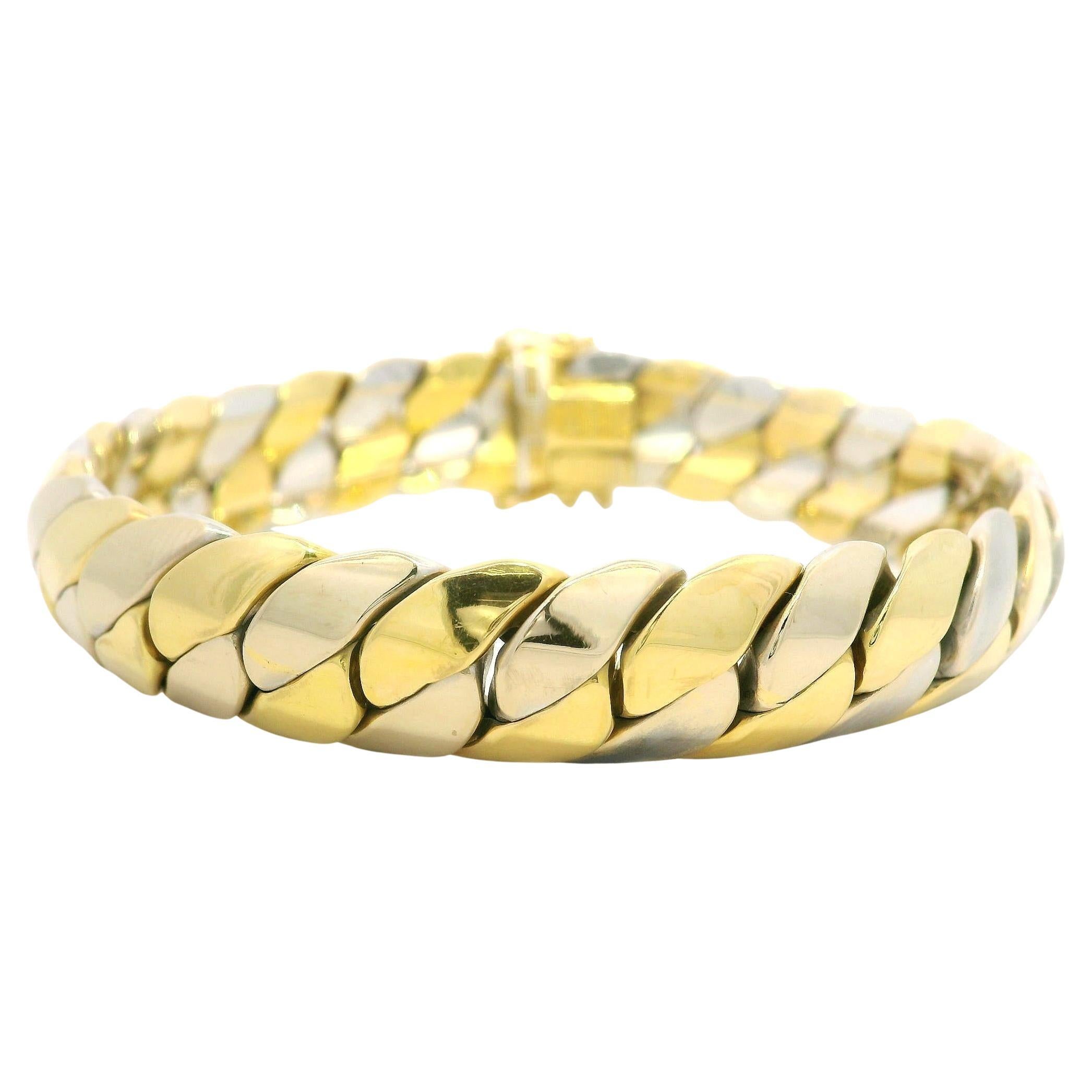 Italian 18k Yellow & White Gold Polished Wide Domed Curb Link Bracelet