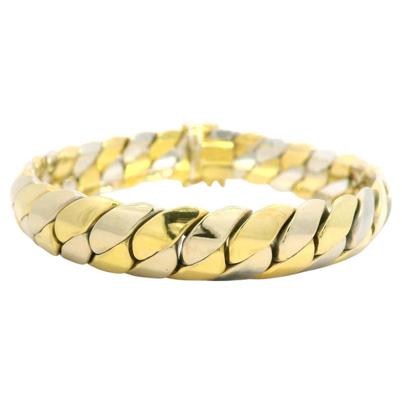 1990's Wide Diamond Curb Link 18K Yellow Gold Bracelet For Sale at 1stDibs