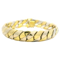 Italienische 18k Gelb & Weißgold poliert breite gewölbte Kandare Link-Armband