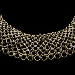 Italian 18k Yellow & White Gold Wide Textured Interlocking Mesh 16" Bib Necklace