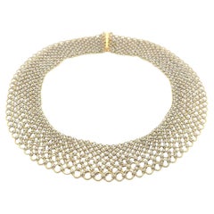 Italian 18k Yellow & White Gold Wide Textured Interlocking Mesh 16" Bib Necklace