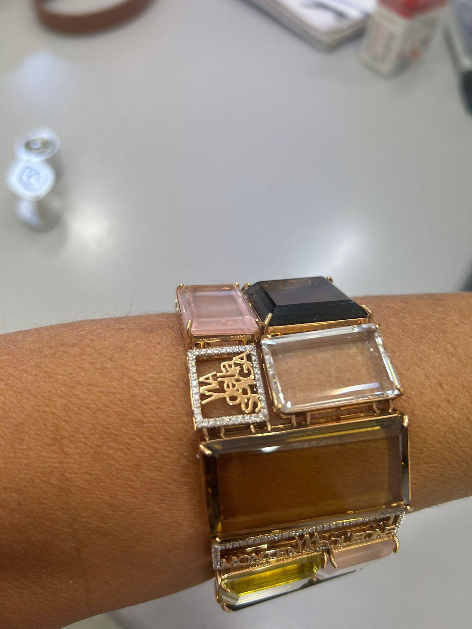 Women's or Men's Italian 18kt Gold MILANO Bracelet with Diamonds and Semiprecious Stones  For Sale