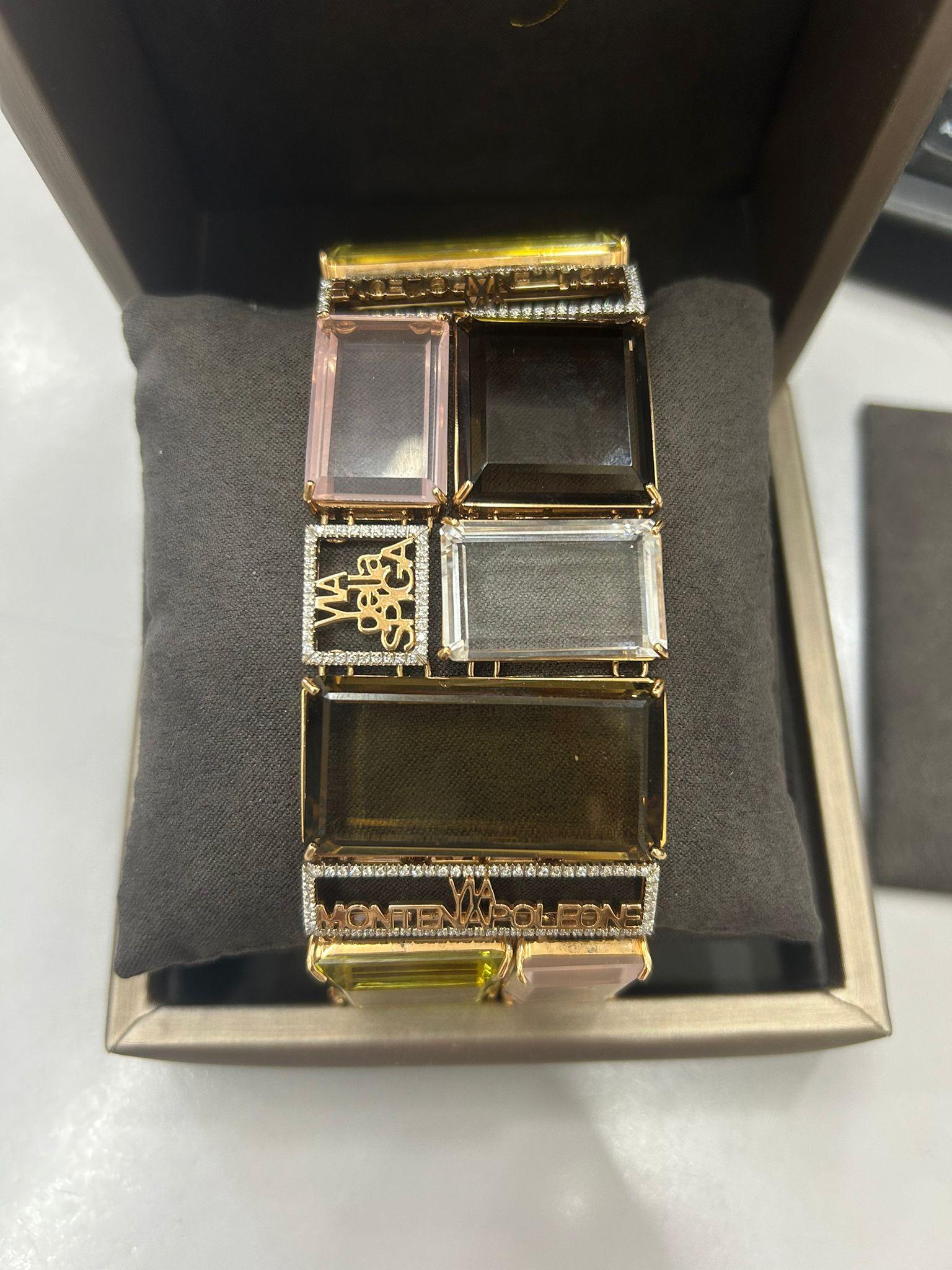 Italian 18kt Gold MILANO Bracelet with Diamonds and Semiprecious Stones  For Sale 1