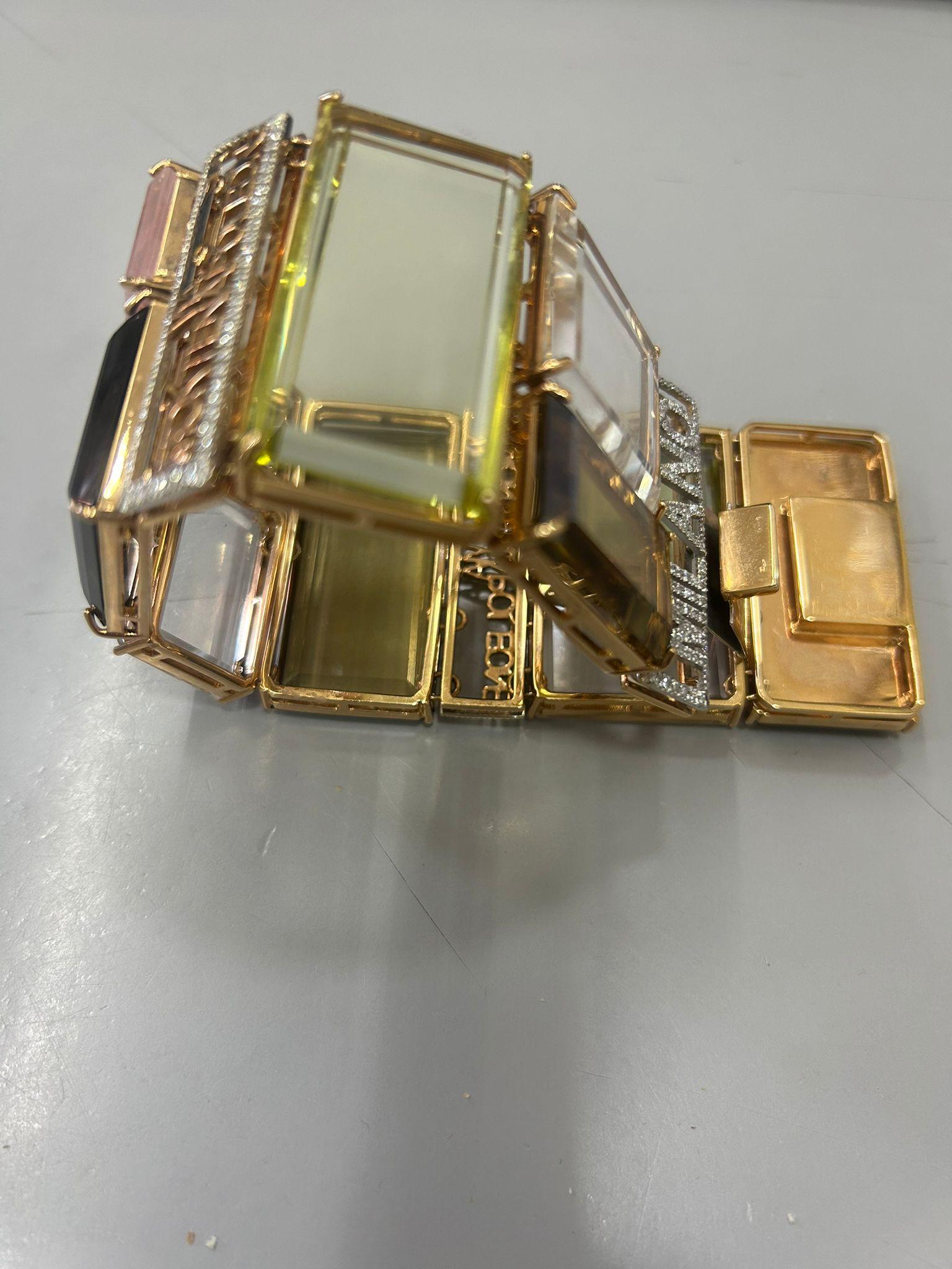 Italian 18kt Gold MILANO Bracelet with Diamonds and Semiprecious Stones  For Sale 2