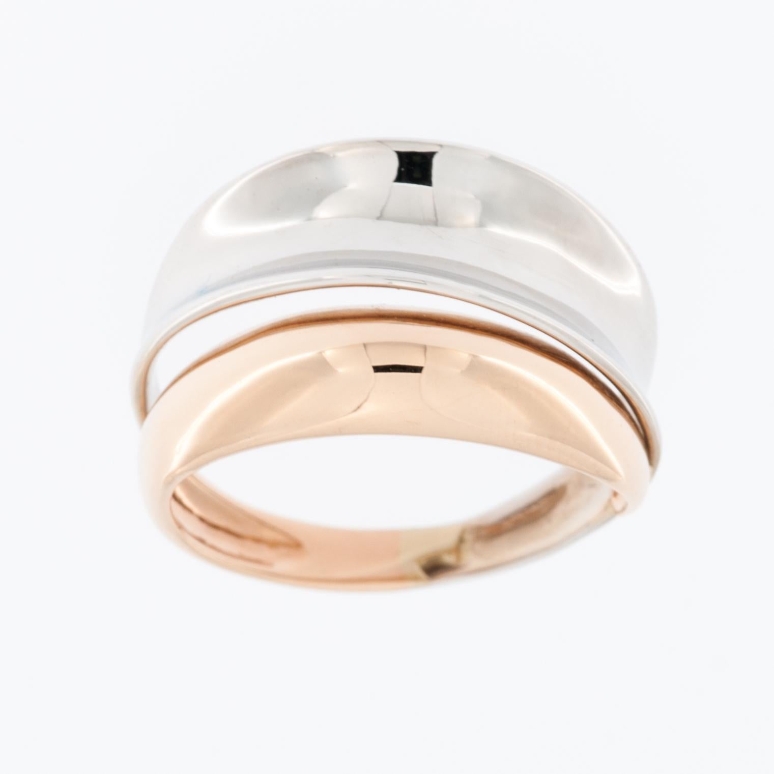 Modern and fashionable, this ring was created in Italy. It features a combination of 18kt rose gold and white gold, adding a unique and captivating contrast to the design.

The combination of rose gold and white gold adds depth and dimension to the