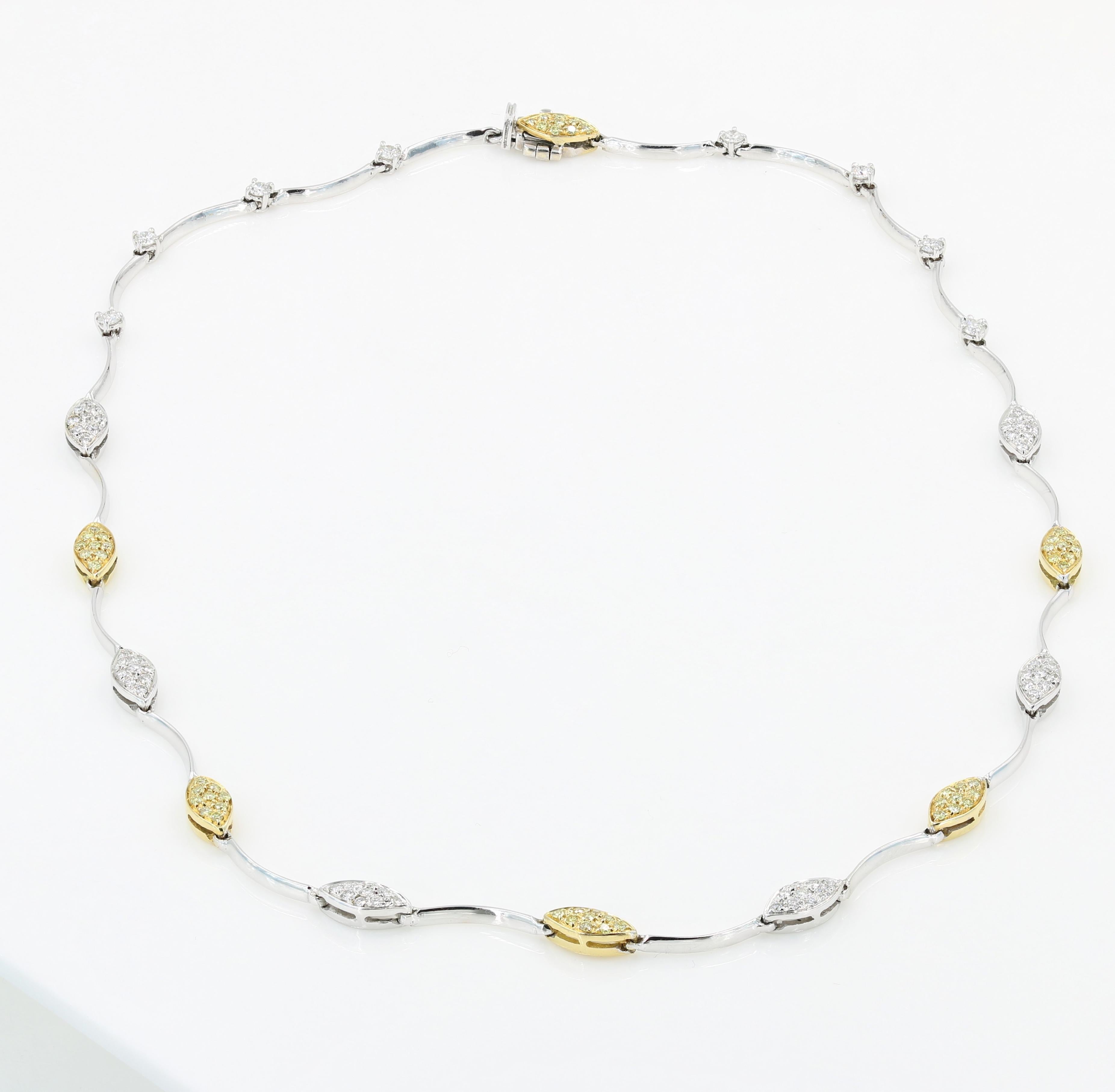 Contemporary Italian 18kt White and Yellow Gold Necklace with Natural Yellow & White Diamonds