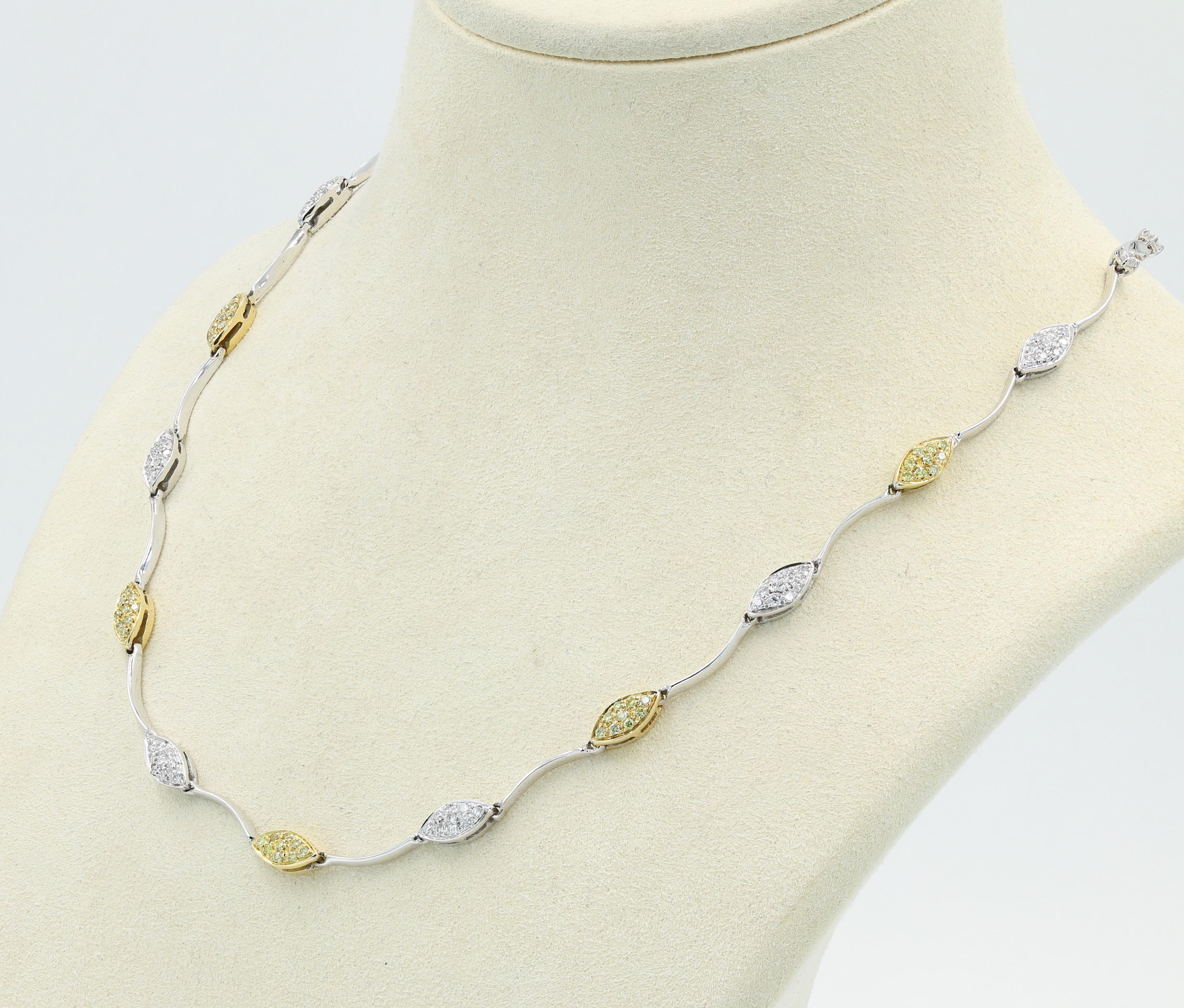 Italian 18kt White and Yellow Gold Necklace with Natural Yellow & White Diamonds 1